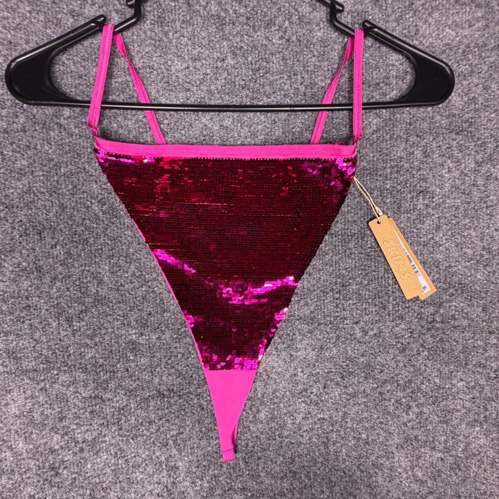 SKIMS Sequin V-Front Thong Pink Lingerie Underwear Size 4X NEW